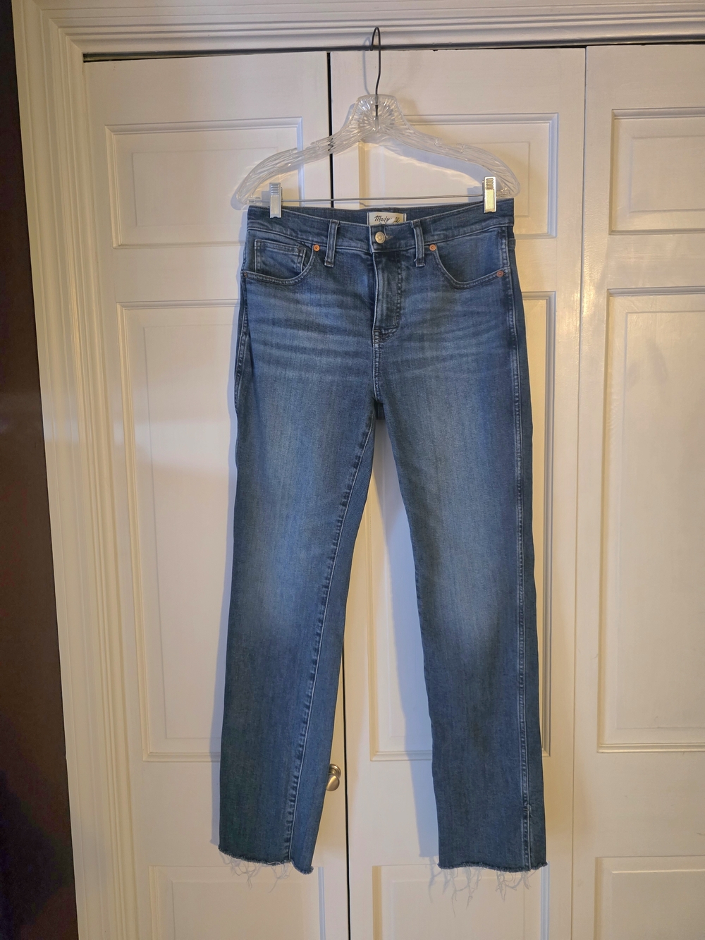 Madewell Mid-Rise Stovepipe Jeans Size 29 Raw Hem Medium Wash Trendy 90s Mom